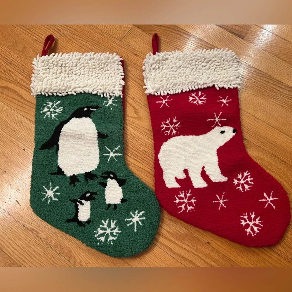 Festive Christmas Stockings with Polar Bear and Penguins